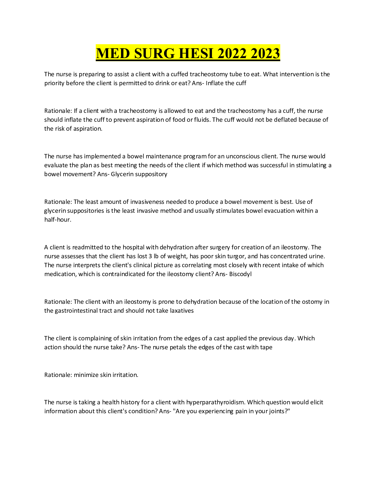 Preview image for MED SURG HESI 2022 2023